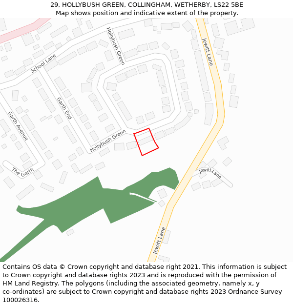 29, HOLLYBUSH GREEN, COLLINGHAM, WETHERBY, LS22 5BE: Location map and indicative extent of plot