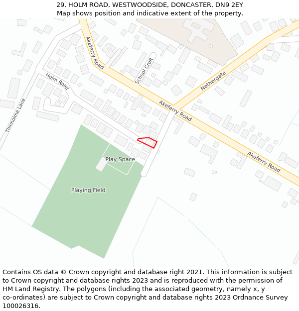 29, HOLM ROAD, WESTWOODSIDE, DONCASTER, DN9 2EY: Location map and indicative extent of plot