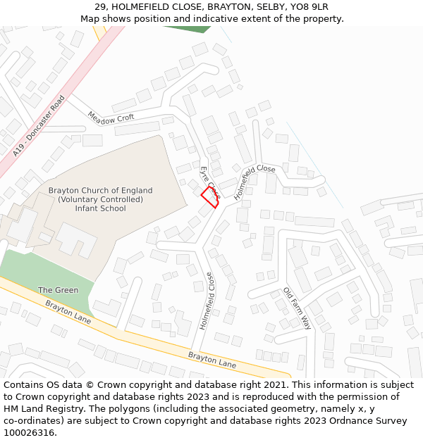 29, HOLMEFIELD CLOSE, BRAYTON, SELBY, YO8 9LR: Location map and indicative extent of plot