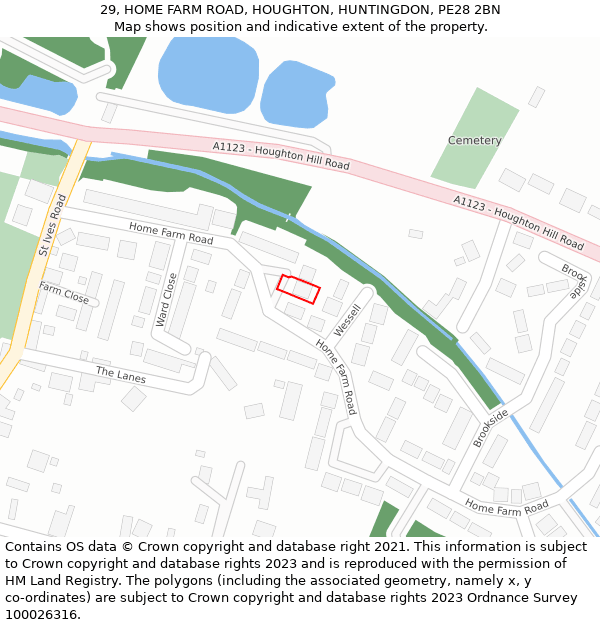 29, HOME FARM ROAD, HOUGHTON, HUNTINGDON, PE28 2BN: Location map and indicative extent of plot