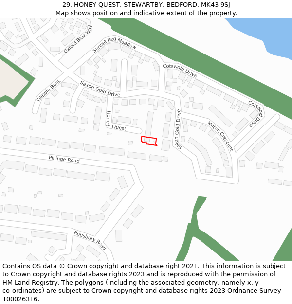 29, HONEY QUEST, STEWARTBY, BEDFORD, MK43 9SJ: Location map and indicative extent of plot