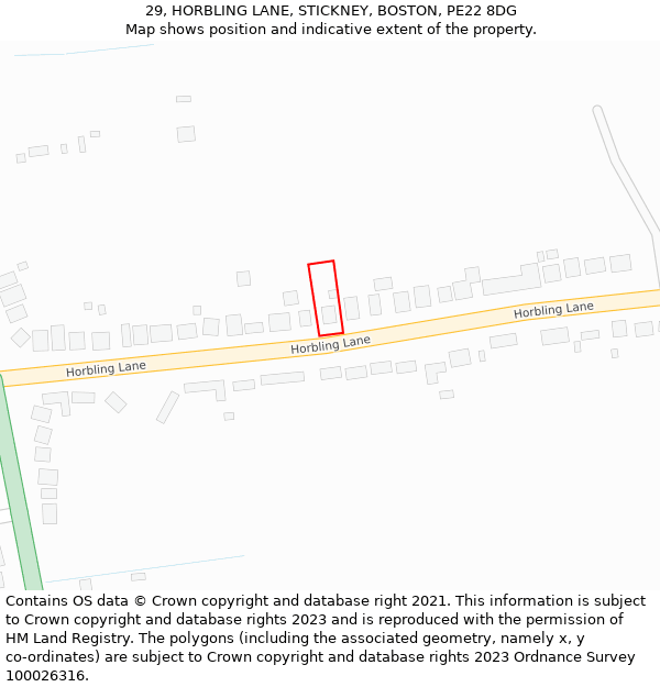 29, HORBLING LANE, STICKNEY, BOSTON, PE22 8DG: Location map and indicative extent of plot