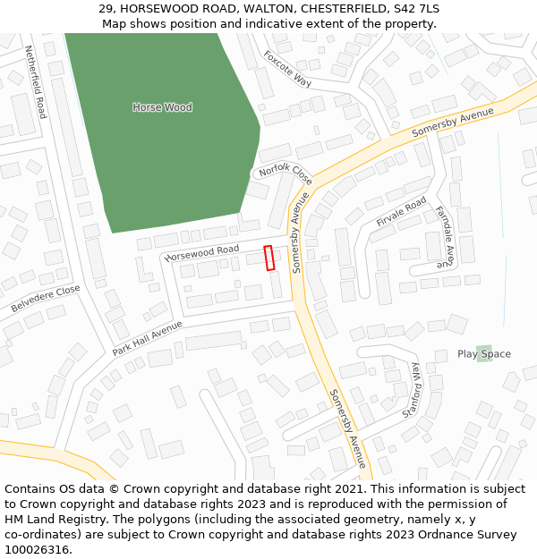 29, HORSEWOOD ROAD, WALTON, CHESTERFIELD, S42 7LS: Location map and indicative extent of plot