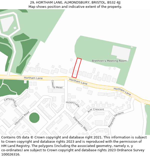 29, HORTHAM LANE, ALMONDSBURY, BRISTOL, BS32 4JJ: Location map and indicative extent of plot