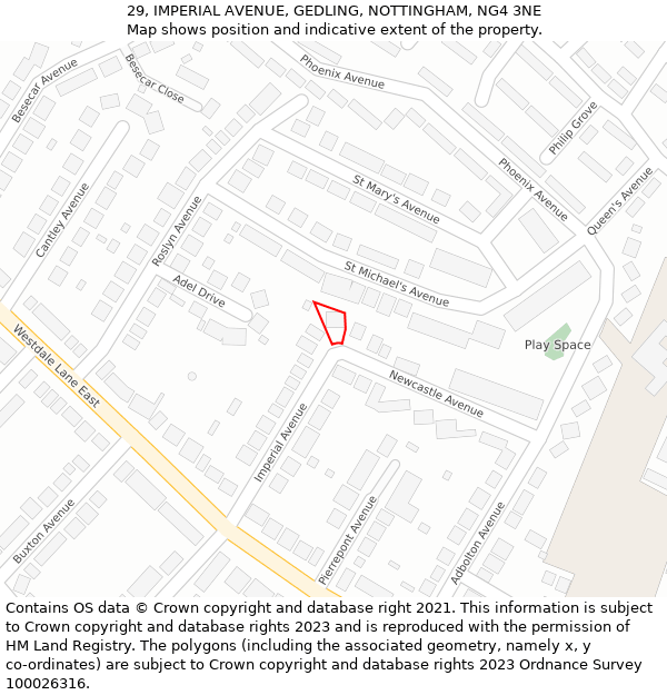 29, IMPERIAL AVENUE, GEDLING, NOTTINGHAM, NG4 3NE: Location map and indicative extent of plot