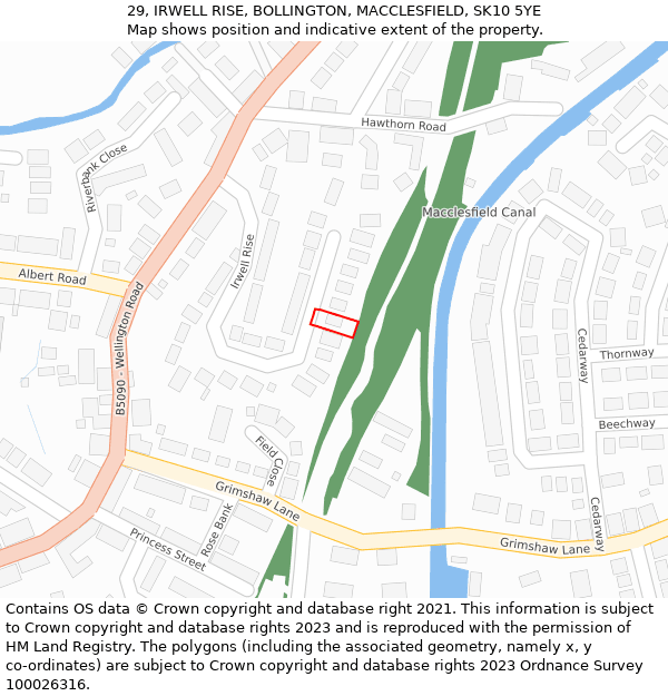 29, IRWELL RISE, BOLLINGTON, MACCLESFIELD, SK10 5YE: Location map and indicative extent of plot