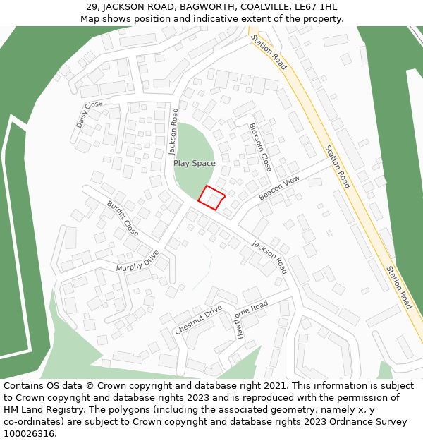 29, JACKSON ROAD, BAGWORTH, COALVILLE, LE67 1HL: Location map and indicative extent of plot