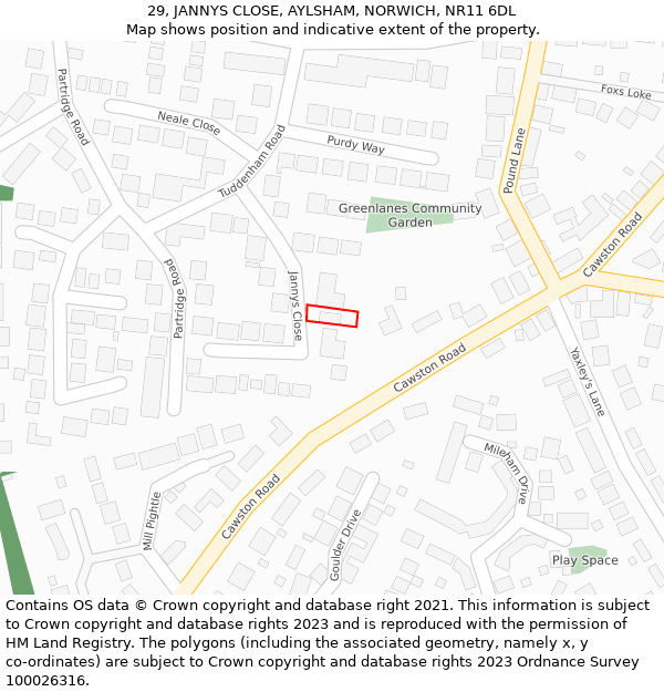 29, JANNYS CLOSE, AYLSHAM, NORWICH, NR11 6DL: Location map and indicative extent of plot