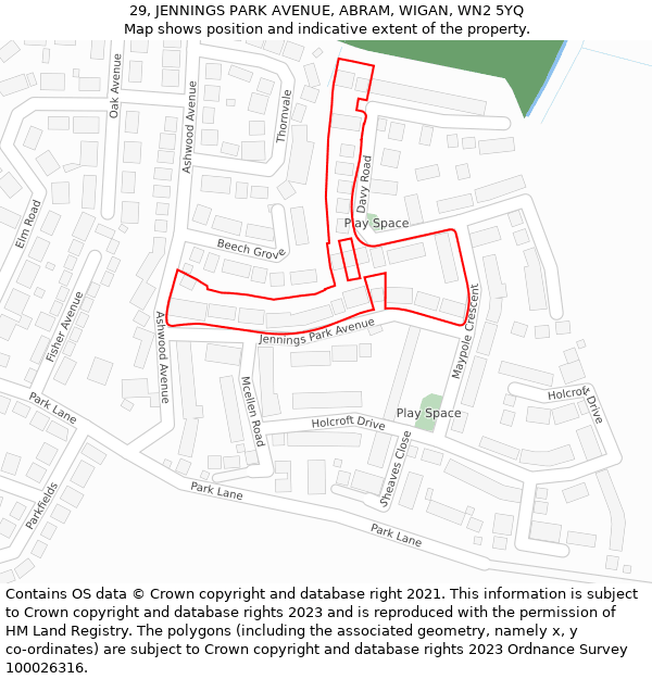 29, JENNINGS PARK AVENUE, ABRAM, WIGAN, WN2 5YQ: Location map and indicative extent of plot