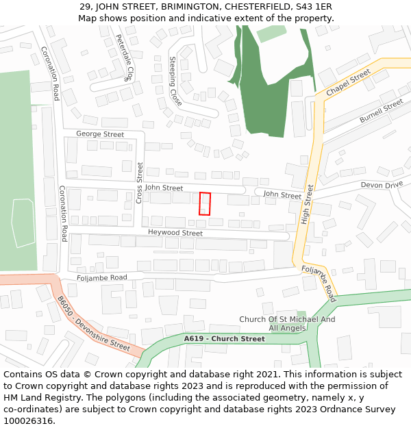 29, JOHN STREET, BRIMINGTON, CHESTERFIELD, S43 1ER: Location map and indicative extent of plot