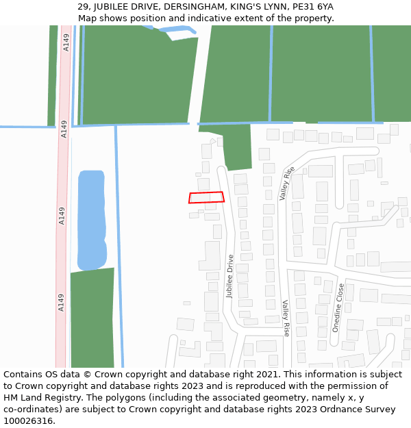 29, JUBILEE DRIVE, DERSINGHAM, KING'S LYNN, PE31 6YA: Location map and indicative extent of plot