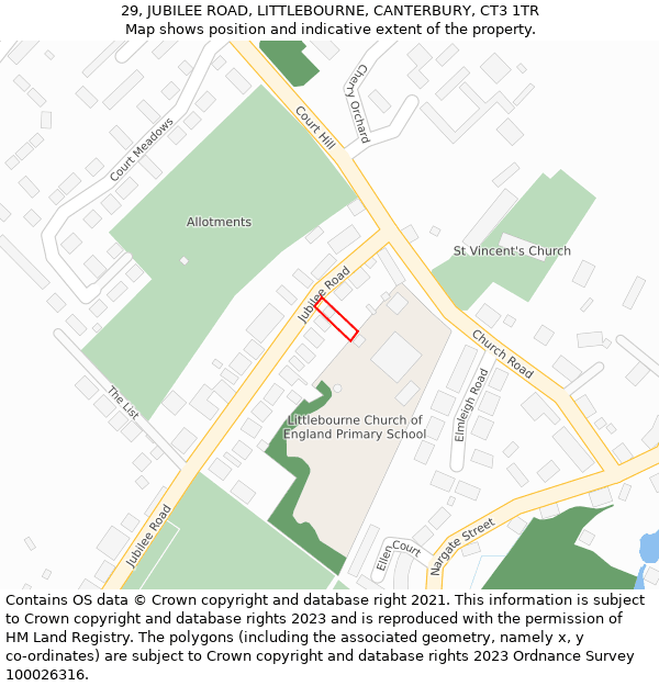 29, JUBILEE ROAD, LITTLEBOURNE, CANTERBURY, CT3 1TR: Location map and indicative extent of plot