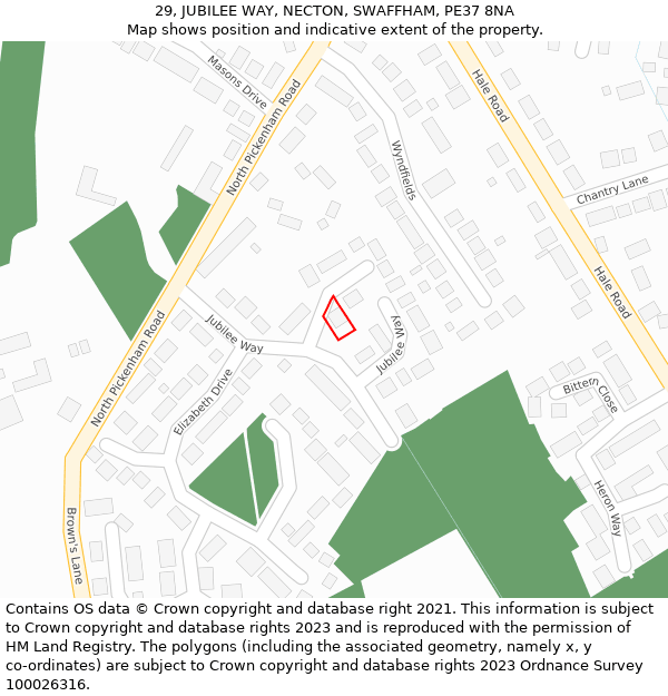 29, JUBILEE WAY, NECTON, SWAFFHAM, PE37 8NA: Location map and indicative extent of plot