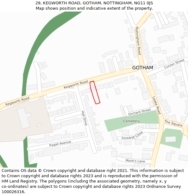 29, KEGWORTH ROAD, GOTHAM, NOTTINGHAM, NG11 0JS: Location map and indicative extent of plot