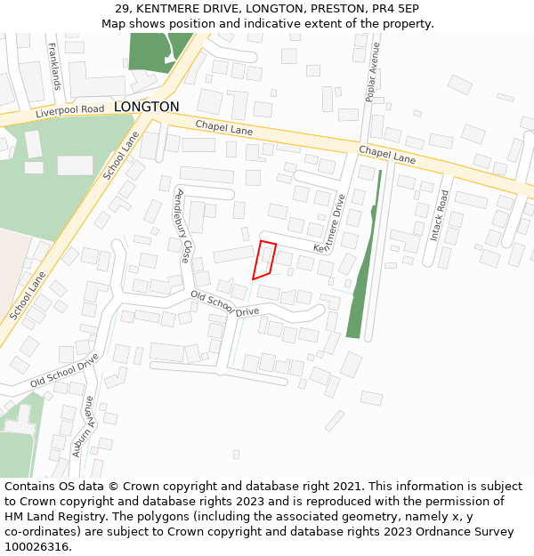 29, KENTMERE DRIVE, LONGTON, PRESTON, PR4 5EP: Location map and indicative extent of plot