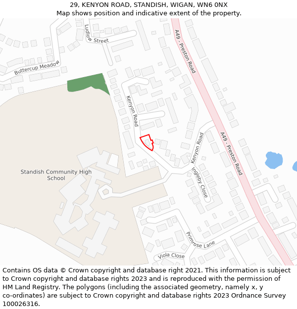 29, KENYON ROAD, STANDISH, WIGAN, WN6 0NX: Location map and indicative extent of plot
