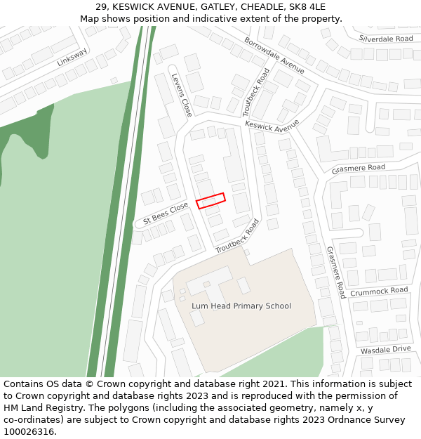 29, KESWICK AVENUE, GATLEY, CHEADLE, SK8 4LE: Location map and indicative extent of plot