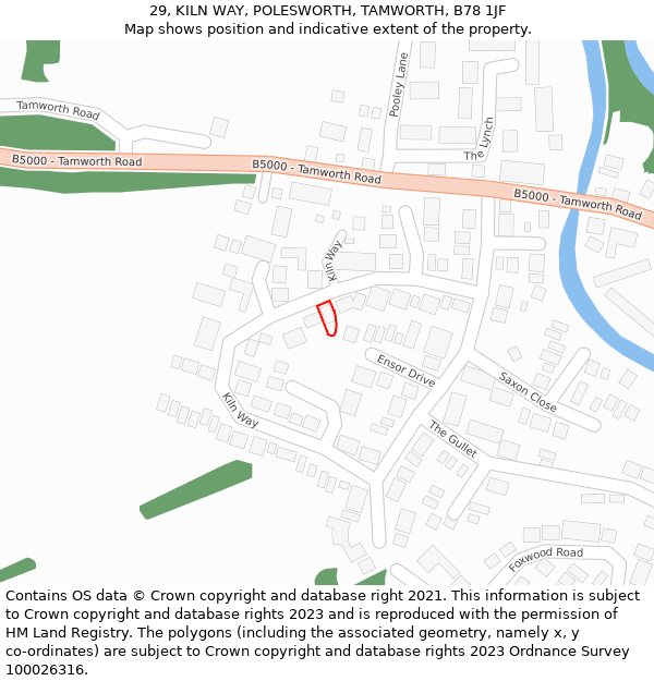 29, KILN WAY, POLESWORTH, TAMWORTH, B78 1JF: Location map and indicative extent of plot