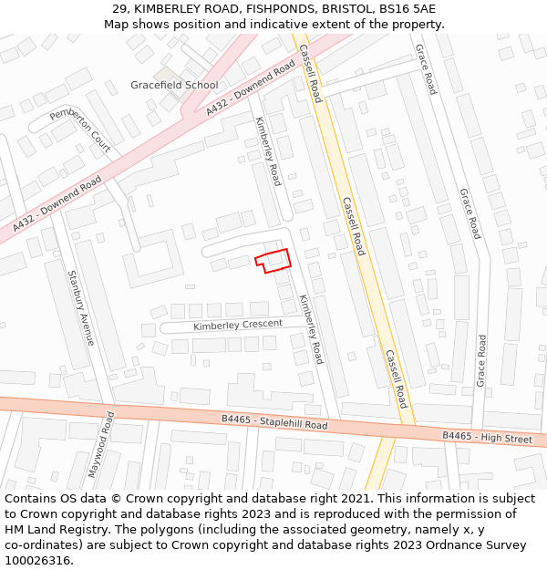 29, KIMBERLEY ROAD, FISHPONDS, BRISTOL, BS16 5AE: Location map and indicative extent of plot