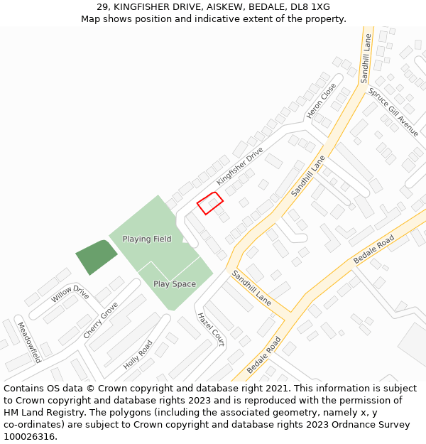 29, KINGFISHER DRIVE, AISKEW, BEDALE, DL8 1XG: Location map and indicative extent of plot