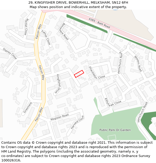 29, KINGFISHER DRIVE, BOWERHILL, MELKSHAM, SN12 6FH: Location map and indicative extent of plot