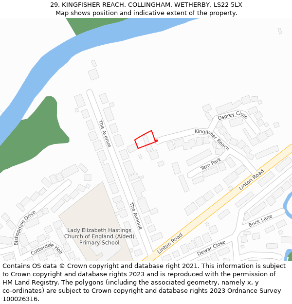 29, KINGFISHER REACH, COLLINGHAM, WETHERBY, LS22 5LX: Location map and indicative extent of plot