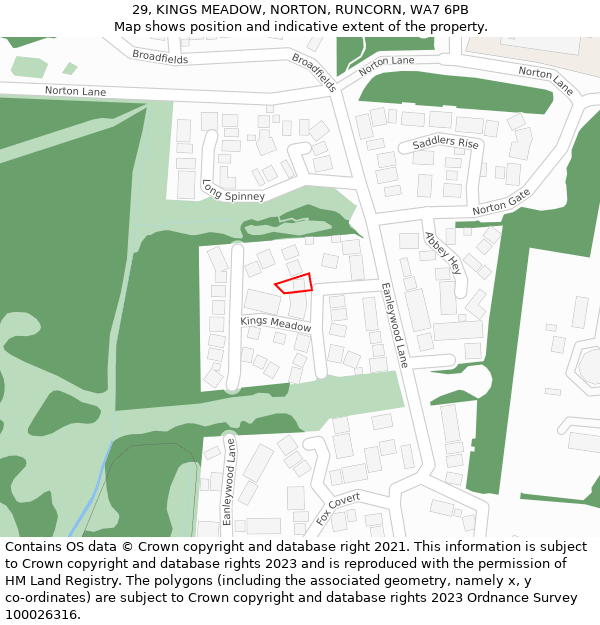 29, KINGS MEADOW, NORTON, RUNCORN, WA7 6PB: Location map and indicative extent of plot