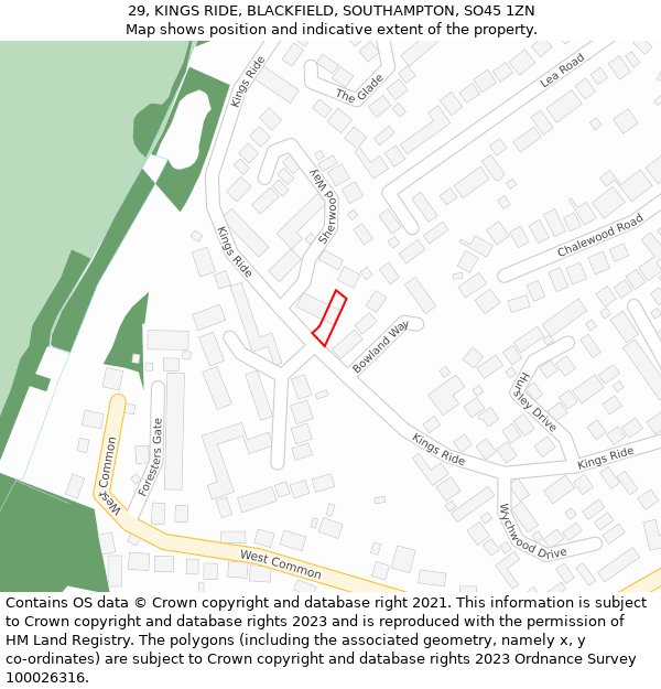 29, KINGS RIDE, BLACKFIELD, SOUTHAMPTON, SO45 1ZN: Location map and indicative extent of plot