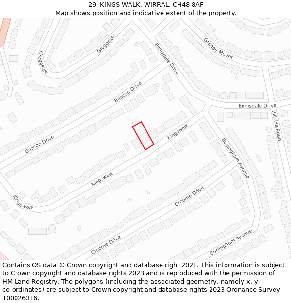 29, KINGS WALK, WIRRAL, CH48 8AF: Location map and indicative extent of plot