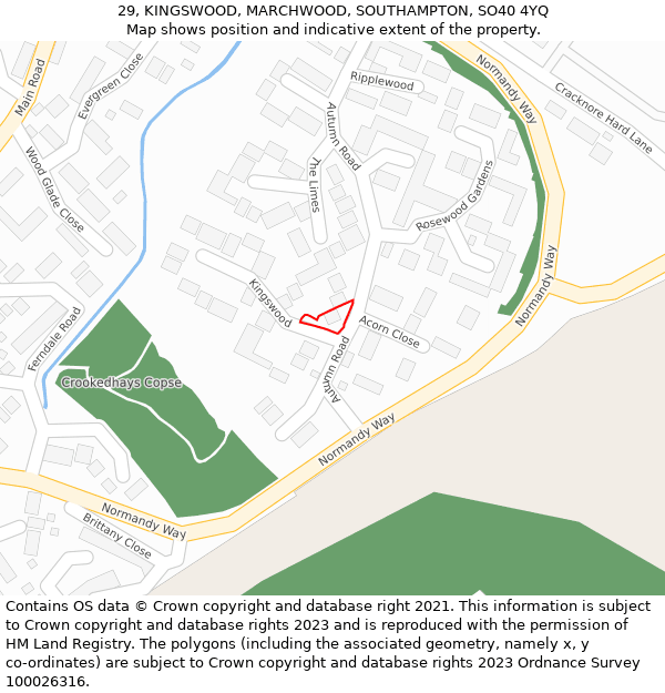 29, KINGSWOOD, MARCHWOOD, SOUTHAMPTON, SO40 4YQ: Location map and indicative extent of plot