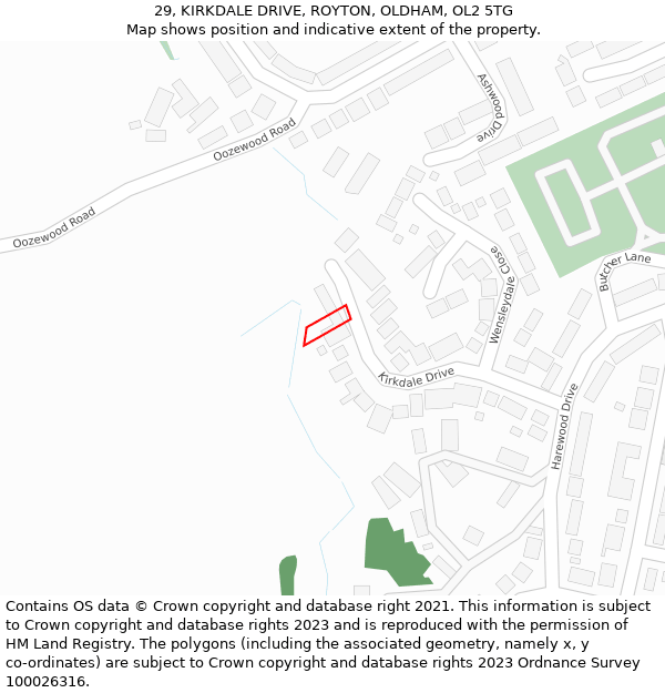 29, KIRKDALE DRIVE, ROYTON, OLDHAM, OL2 5TG: Location map and indicative extent of plot