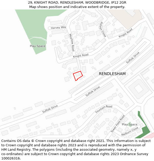 29, KNIGHT ROAD, RENDLESHAM, WOODBRIDGE, IP12 2GR: Location map and indicative extent of plot