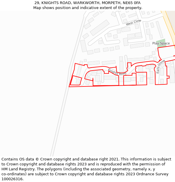 29, KNIGHTS ROAD, WARKWORTH, MORPETH, NE65 0FA: Location map and indicative extent of plot