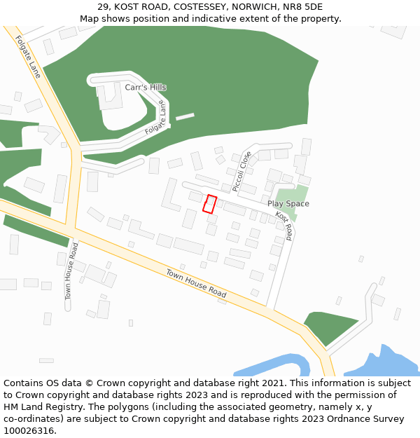 29, KOST ROAD, COSTESSEY, NORWICH, NR8 5DE: Location map and indicative extent of plot