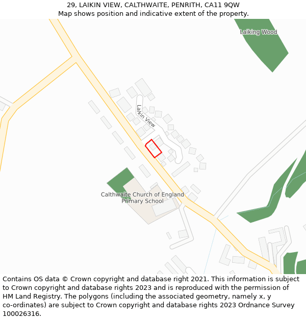 29, LAIKIN VIEW, CALTHWAITE, PENRITH, CA11 9QW: Location map and indicative extent of plot