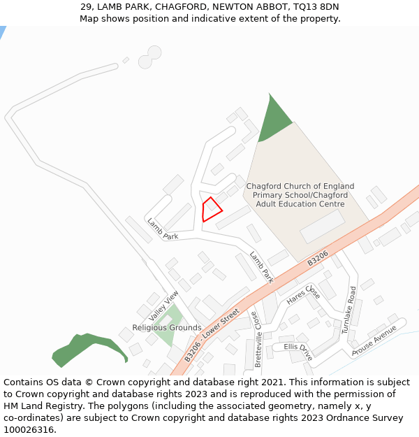 29, LAMB PARK, CHAGFORD, NEWTON ABBOT, TQ13 8DN: Location map and indicative extent of plot