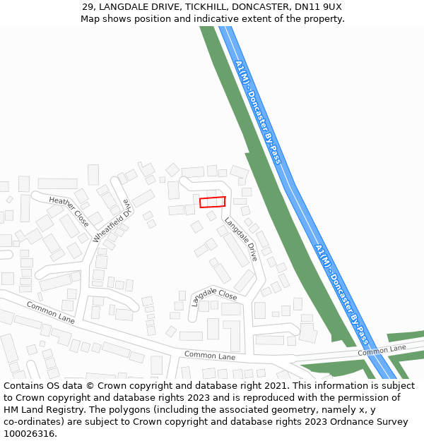 29, LANGDALE DRIVE, TICKHILL, DONCASTER, DN11 9UX: Location map and indicative extent of plot