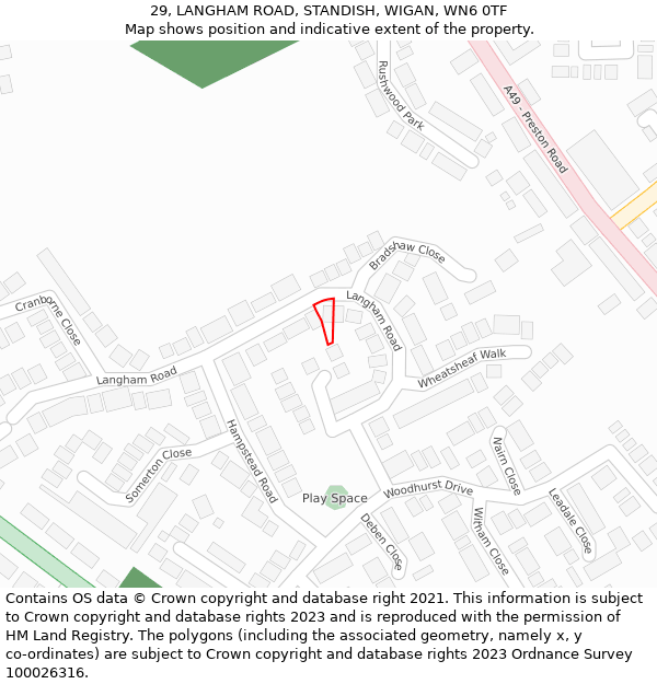 29, LANGHAM ROAD, STANDISH, WIGAN, WN6 0TF: Location map and indicative extent of plot