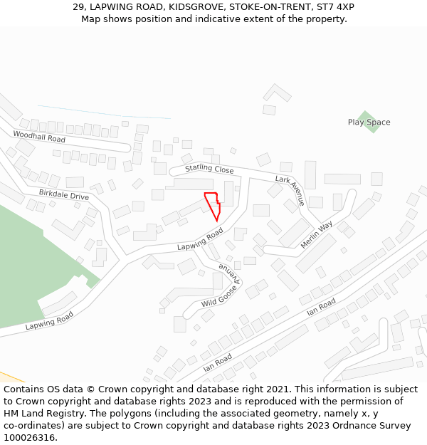 29, LAPWING ROAD, KIDSGROVE, STOKE-ON-TRENT, ST7 4XP: Location map and indicative extent of plot