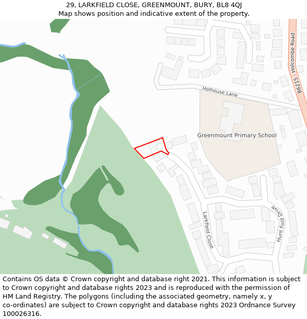 29, LARKFIELD CLOSE, GREENMOUNT, BURY, BL8 4QJ: Location map and indicative extent of plot