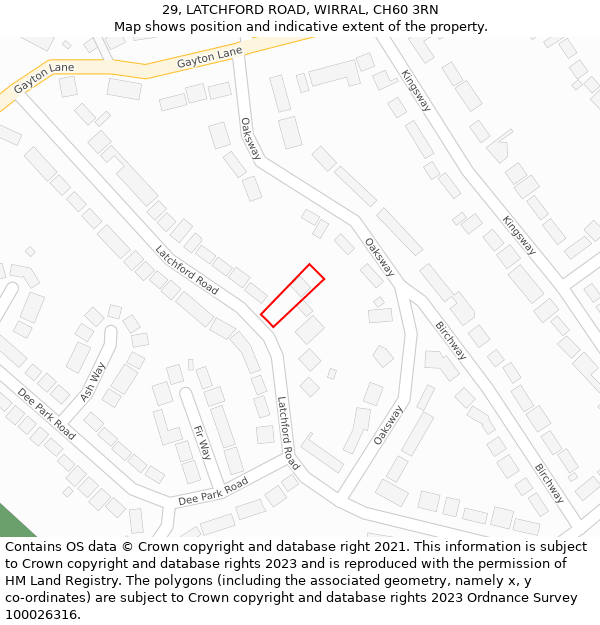 29, LATCHFORD ROAD, WIRRAL, CH60 3RN: Location map and indicative extent of plot