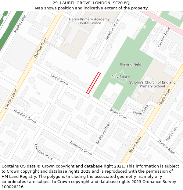 29, LAUREL GROVE, LONDON, SE20 8QJ: Location map and indicative extent of plot