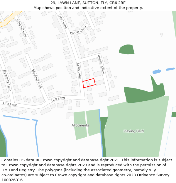 29, LAWN LANE, SUTTON, ELY, CB6 2RE: Location map and indicative extent of plot