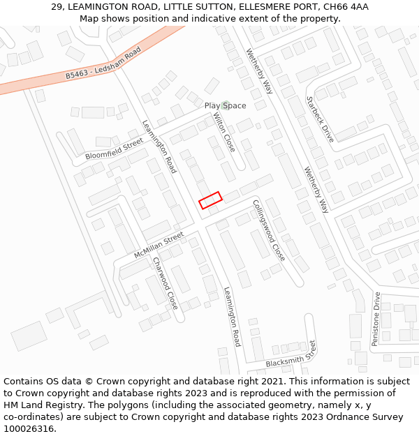 29, LEAMINGTON ROAD, LITTLE SUTTON, ELLESMERE PORT, CH66 4AA: Location map and indicative extent of plot