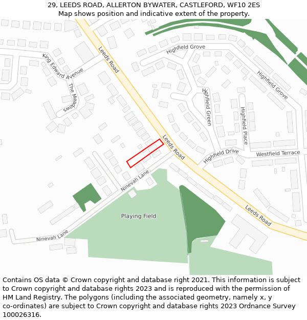 29, LEEDS ROAD, ALLERTON BYWATER, CASTLEFORD, WF10 2ES: Location map and indicative extent of plot