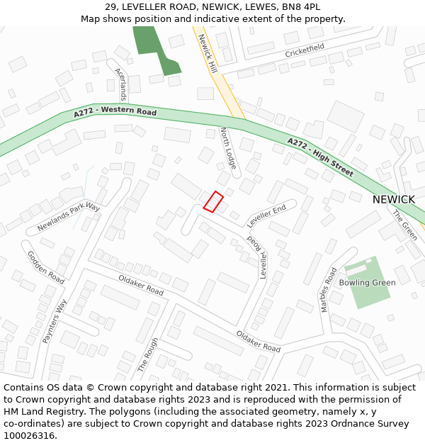 29, LEVELLER ROAD, NEWICK, LEWES, BN8 4PL: Location map and indicative extent of plot
