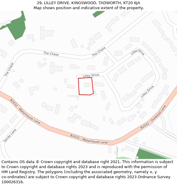 29, LILLEY DRIVE, KINGSWOOD, TADWORTH, KT20 6JA: Location map and indicative extent of plot
