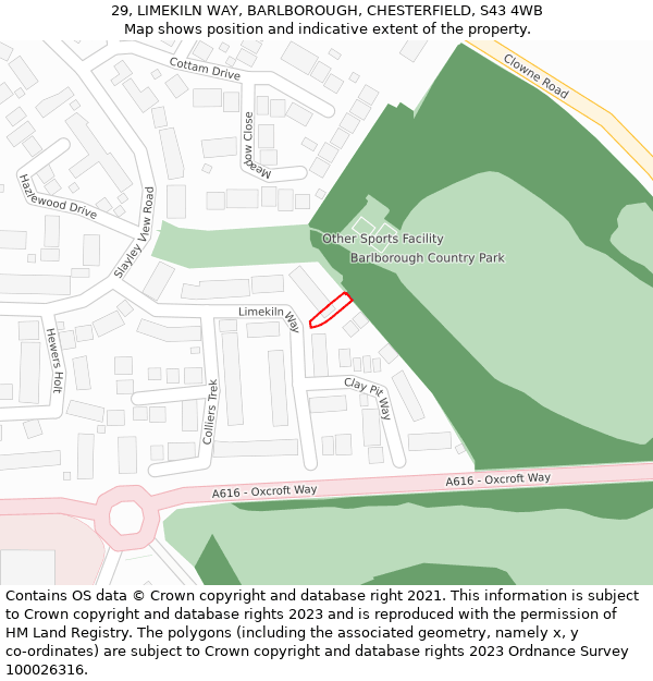 29, LIMEKILN WAY, BARLBOROUGH, CHESTERFIELD, S43 4WB: Location map and indicative extent of plot