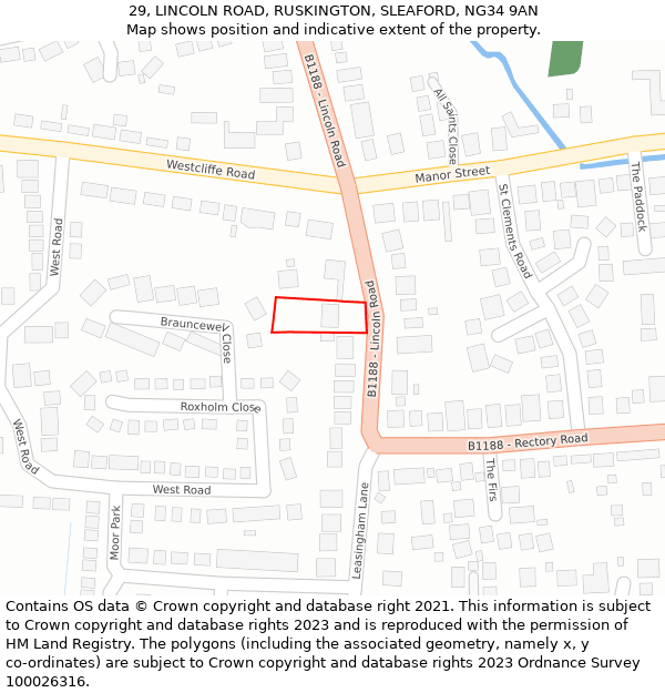 29, LINCOLN ROAD, RUSKINGTON, SLEAFORD, NG34 9AN: Location map and indicative extent of plot