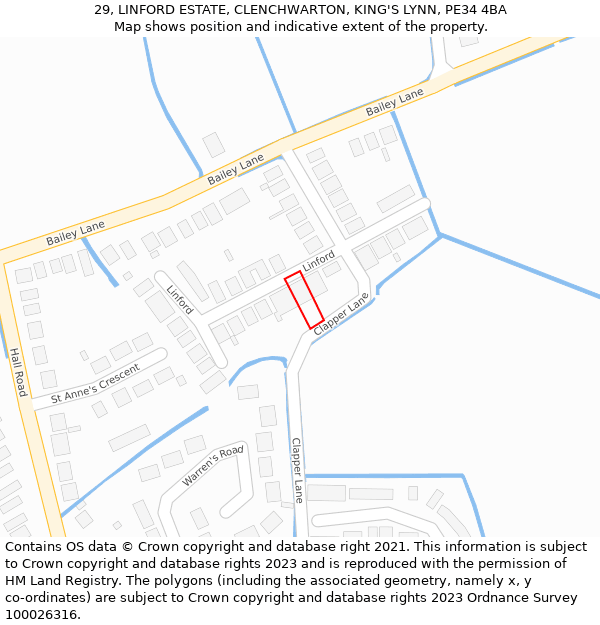 29, LINFORD ESTATE, CLENCHWARTON, KING'S LYNN, PE34 4BA: Location map and indicative extent of plot